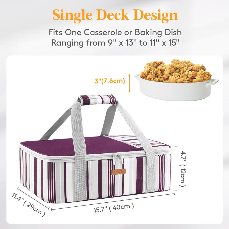 LUNCIA Insulated Casserole Carrier for Hot or Cold Food, Lasagna Lugger Tote for Potluck Parties/Picnic/Cookouts, Fits 9""  13"" Baking Dish, Purple - Image 2